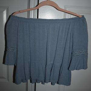LA Hearts off the shoulder blue blouse